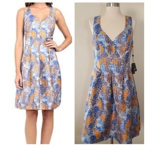 Adrianna Papell Orange Blue Floral Sheath Dress